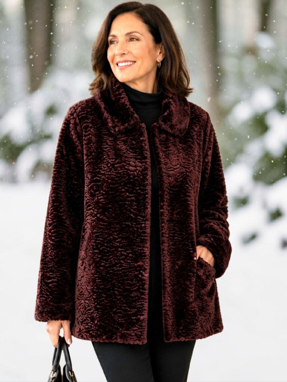 Faux Persian Lamb Fur Jacket Sz 22W Coat Curly Textured Kate‎ Hill Woman Swing